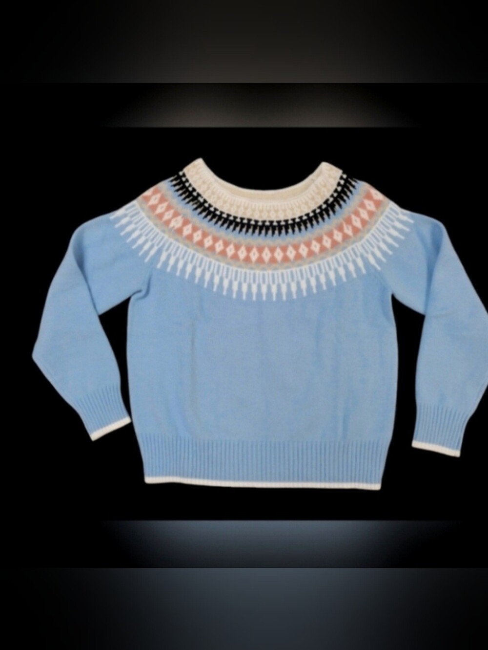Ryabe Womens Light Blue Fair Isle Crewneck Sweater Medium